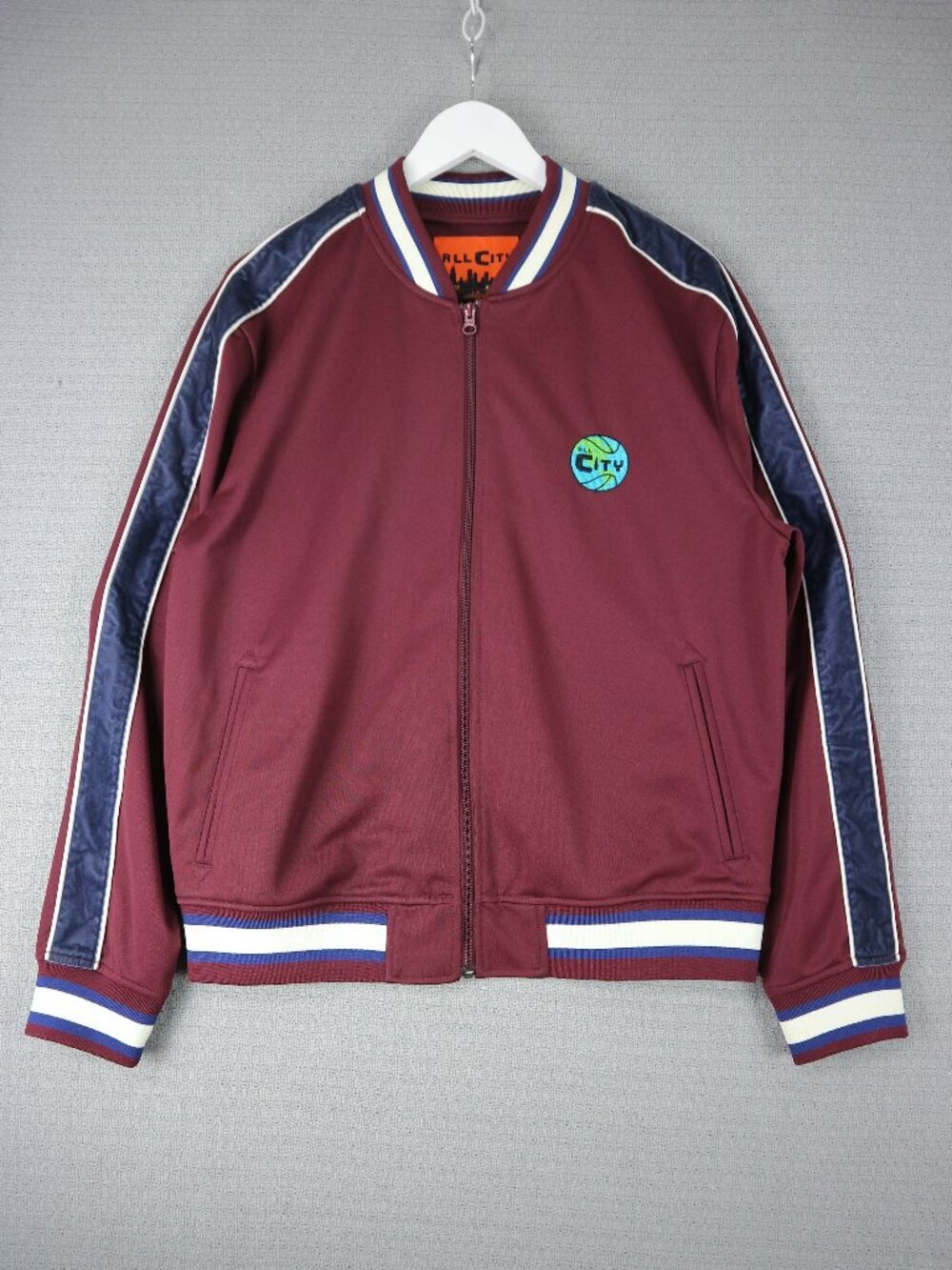 All City by Just Don Burgundy Velour Stripe Track Jacket Mens Large BNWT
